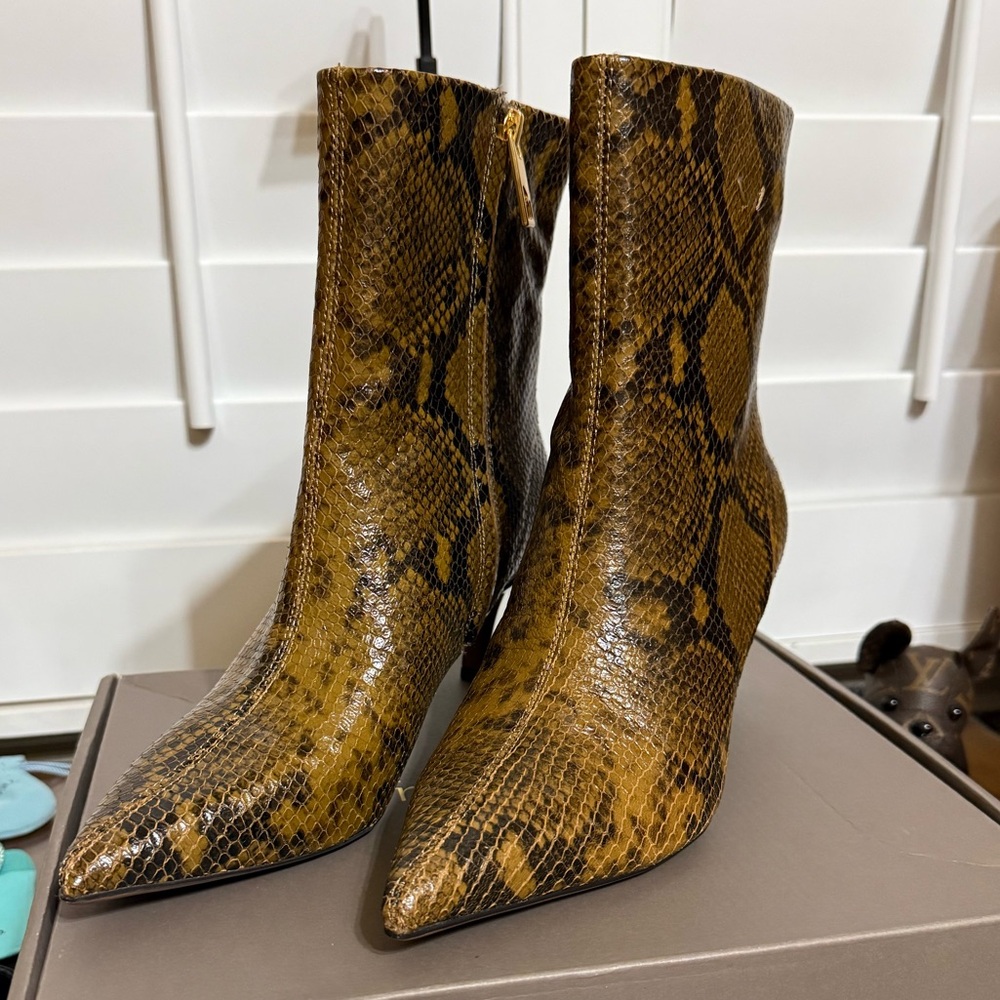 New Franco Sarto Python Embossed Leather Heeled Boots 8.5